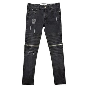 Guess Jeans Mens 31 M81AN3R1KB1 Black Distressed‎ Moto Skinny Denim Pants